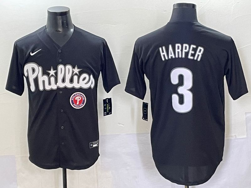 Men 2025 Philadelphia Phillies #3 Harper Black Fashion Nike MLB Jersey style 7048